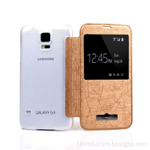 Wire drawing window case for Samsung S5 with transparent shell